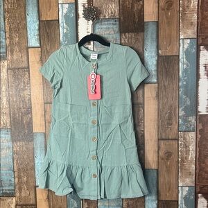 PatPat Green Button-Front Kids Dress